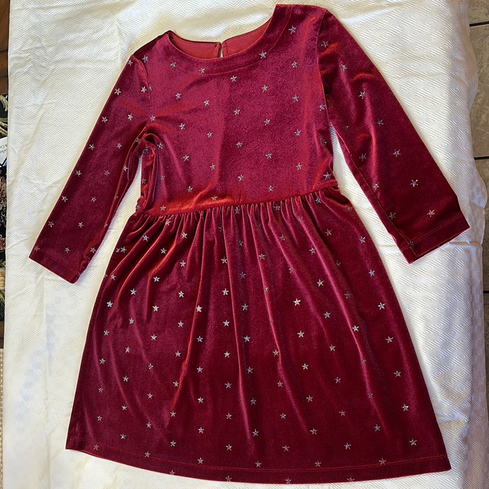 Red A-line Cuffed Sleeve Dress